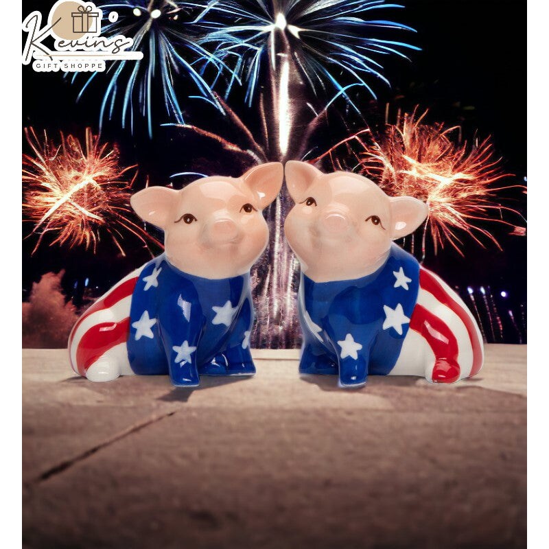 Ceramic American Flag Pig Salt And Pepper, Patriot Gift, Independence Day, Gift