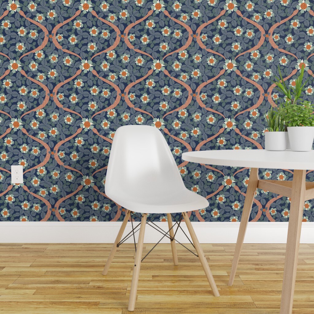 Wallpaper Peel and Stick Navy Wallpaper Blue Floral Removable  Etsy