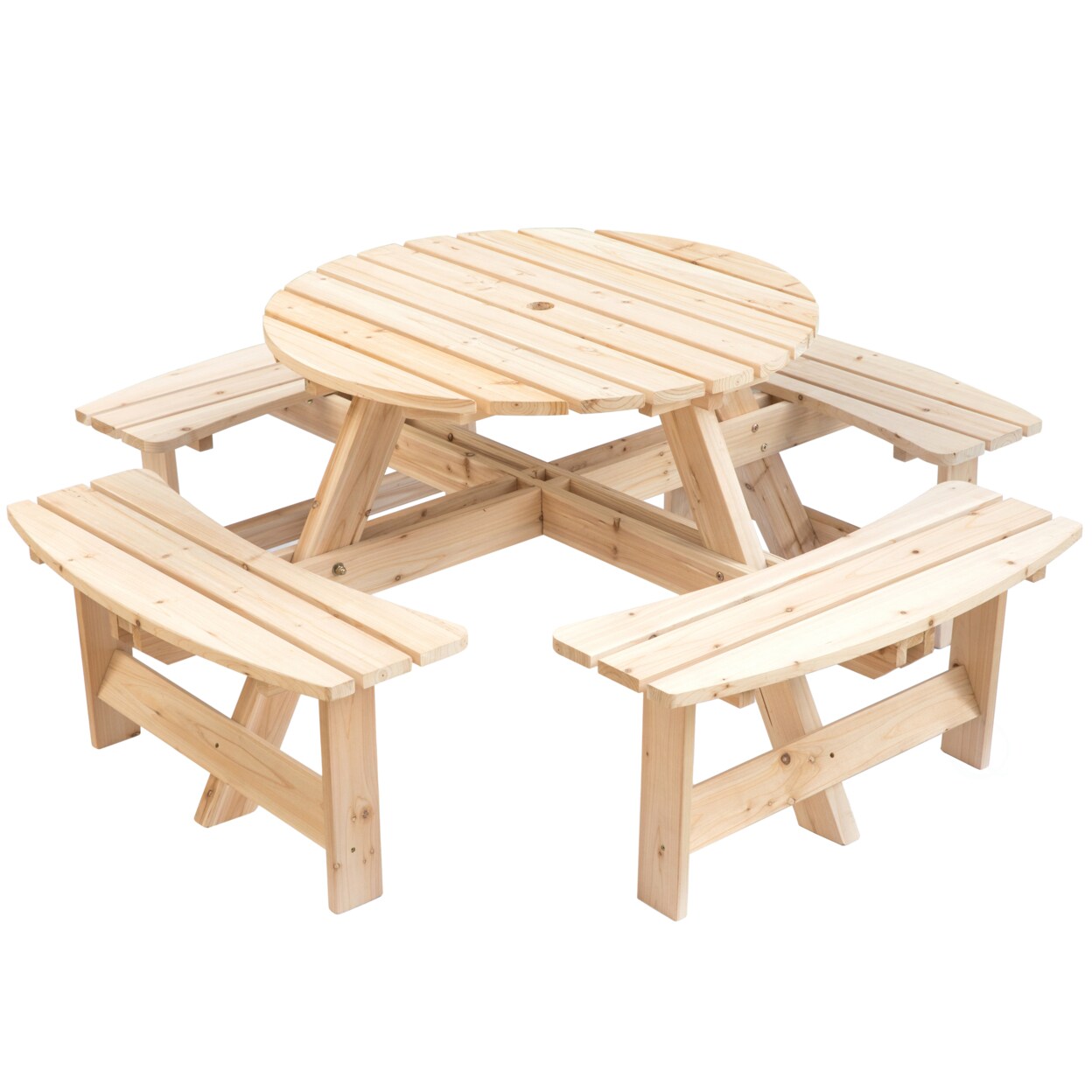 Wooden Round Picnic Table With Bench For 8 Outdoor Patio Garden 35" Diameter