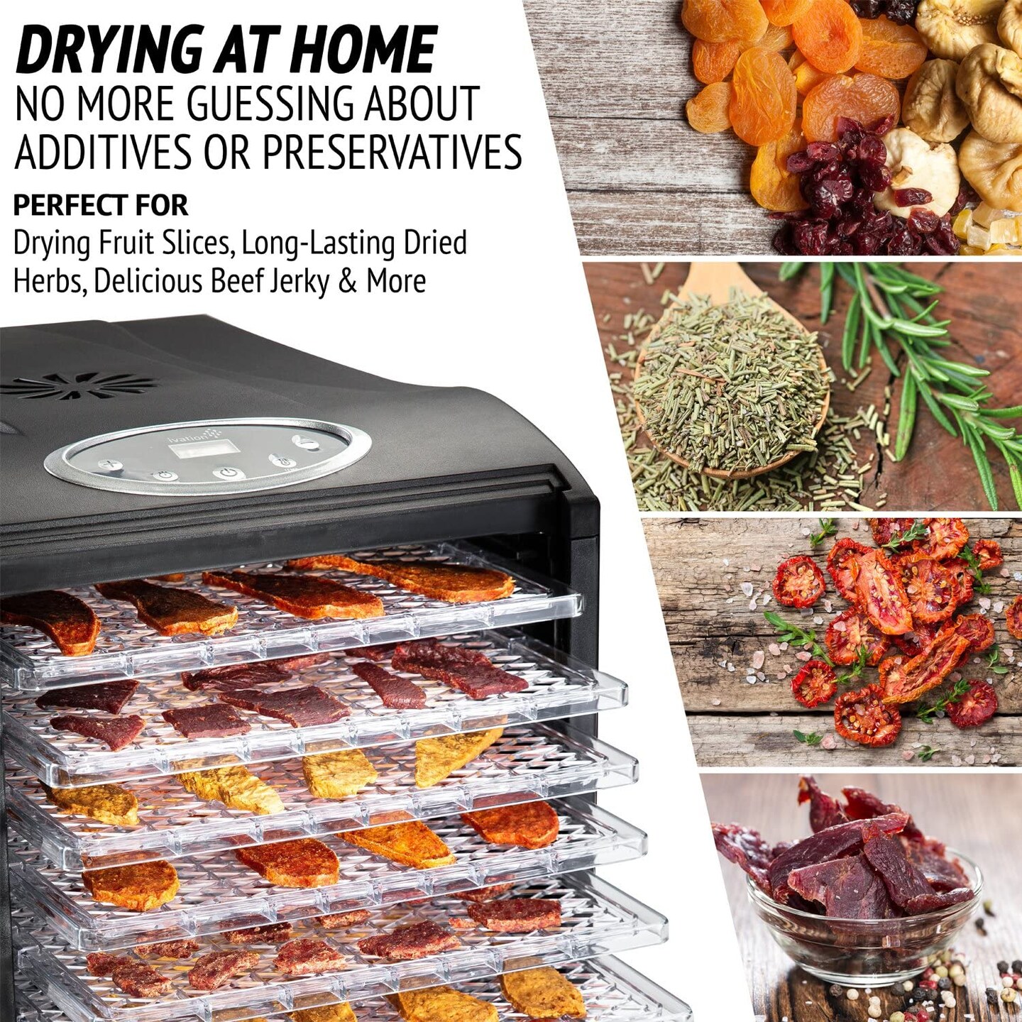 Ivation, Plastic Tray Food Dehydrator For Snacks, Herbs, Fruit & Beef Jerky