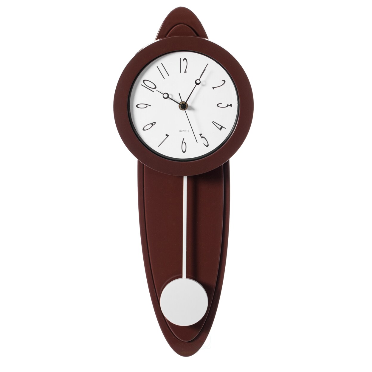 Modern Brown Oval Pendulum Wall Clock 21 Inch Plastic For Living Room Kitchen