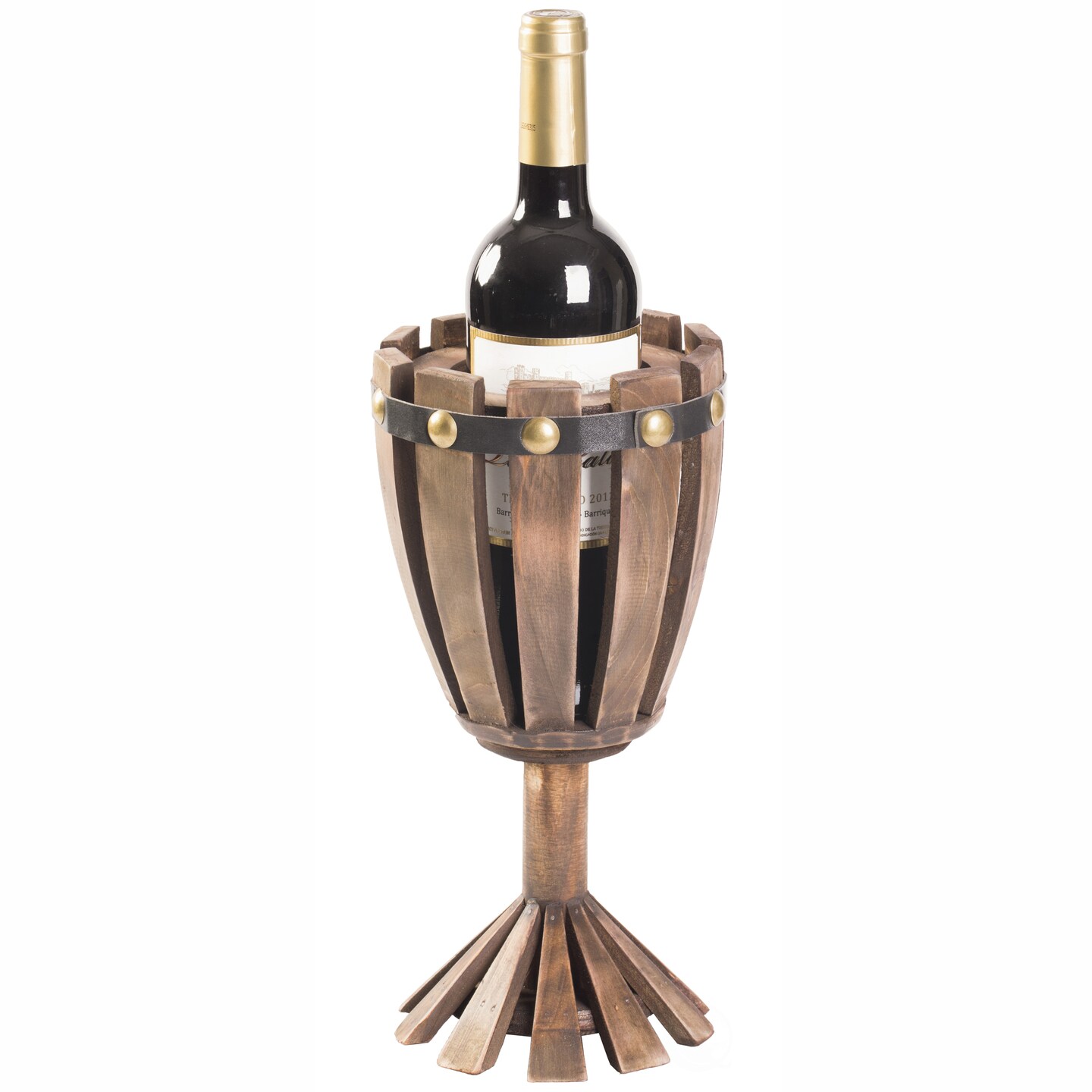 Vintiquewise Wooden Wine Goblet Shaped Vintage Decorative Single Bottle Wine Holder
