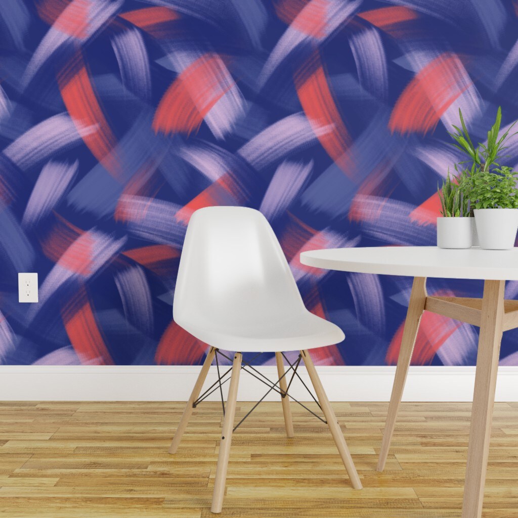 Peel & Stick Wallpaper 2FT Wide Abstract Brushstrokes Retro Purple