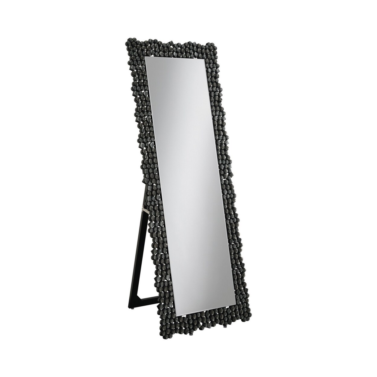 Saltoro Sherpi 63 Inch Classic Portrait Floor Mirror, Rhinestone Inlay, Cheval, Black