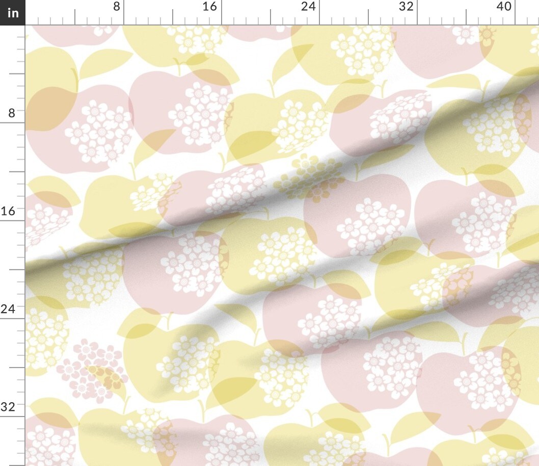 Petal Signature Cotton by the Yard or Fat Quarter Apple Floral Pastel Colors Pink And Yellow Soft Hues Feminine Spring Custom Printed Fabric by Spoonflower