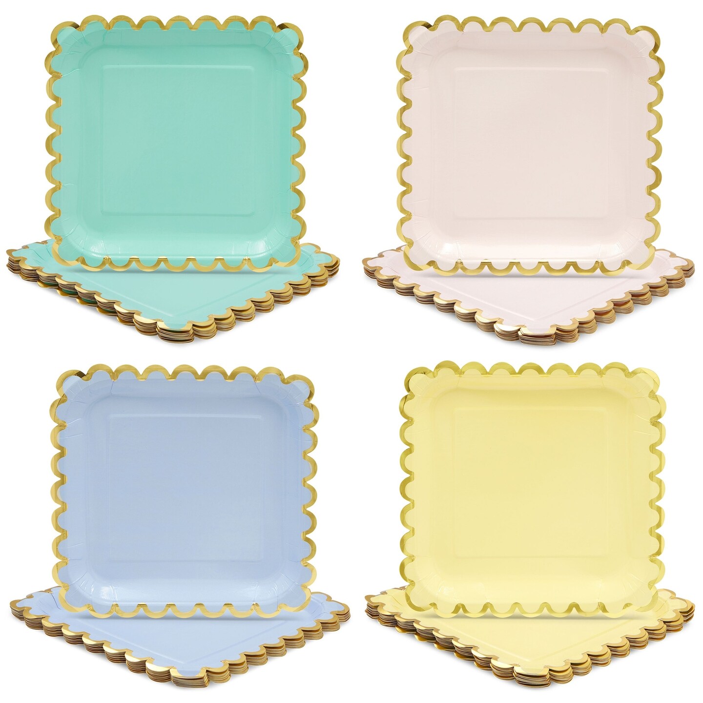 Pastel Paper Plates with Scalloped Gold Foil (9 Inches, 48 Pack)