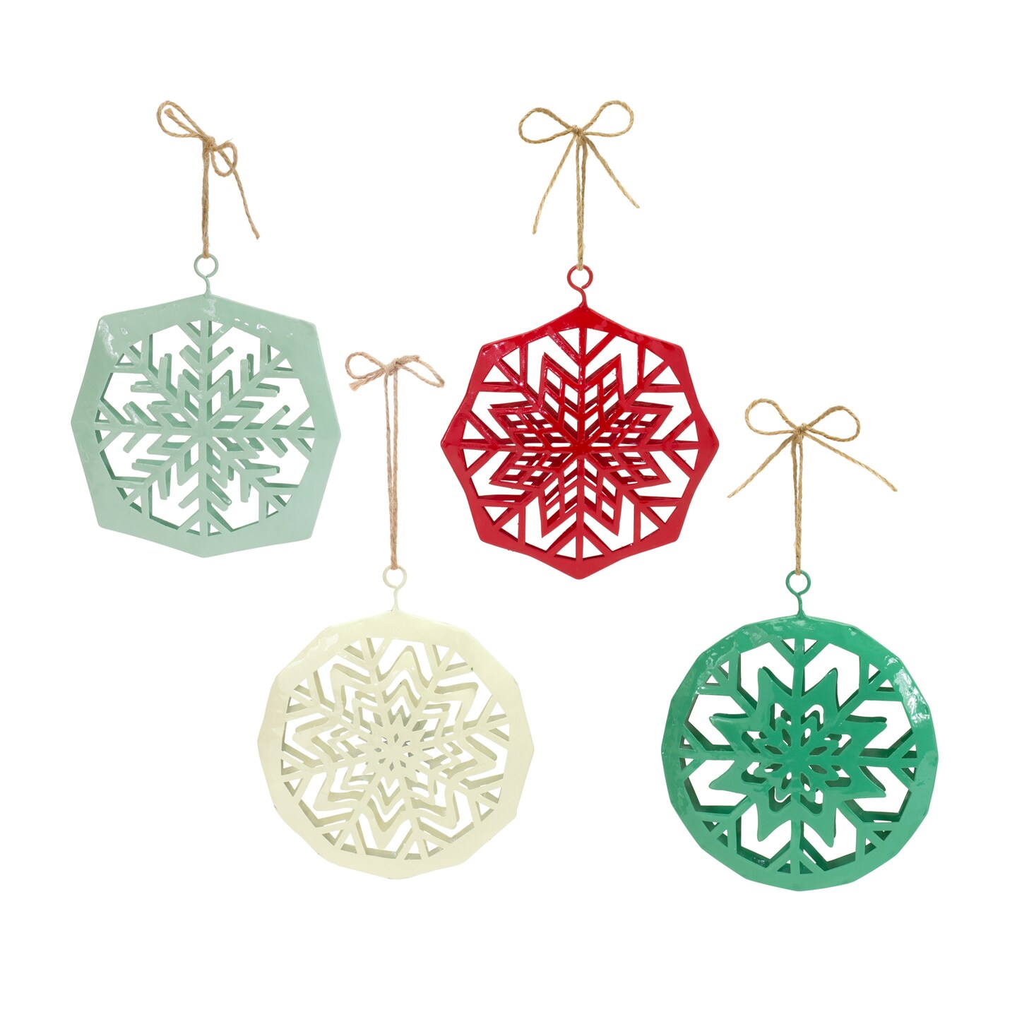 Melrose 12ct Green and Red Snowflake Christmas Ornaments 7.25&#x22; (184mm)