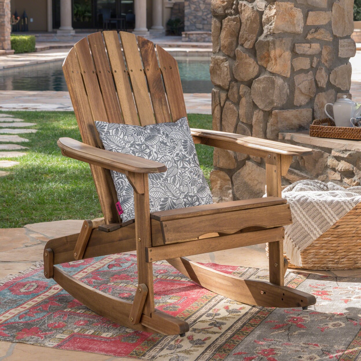 GDFStudio Vivian Outdoor Acacia Wood Adirondack Rocking Chair