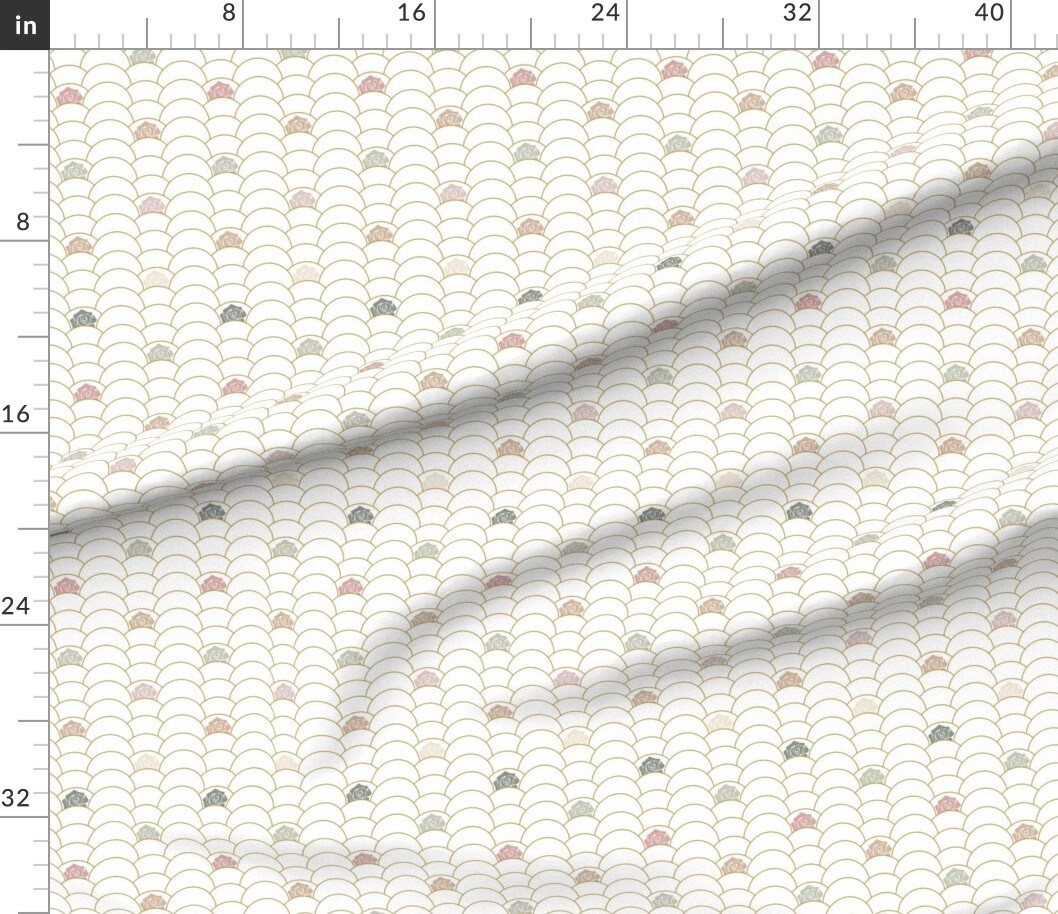 Art Nouveau Scallop Rose Floral Curve Lines Custom Printed Fabric by Spoonflower Various Fabrics by the Yard or Fat Quarter
