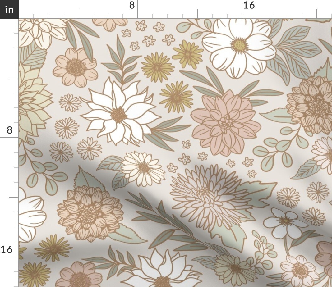 Floral Botanical Garden Flower Boho Spring Summer Custom Printed Fabric by Spoonflower Various Fabrics by the Yard or Fat Quarter