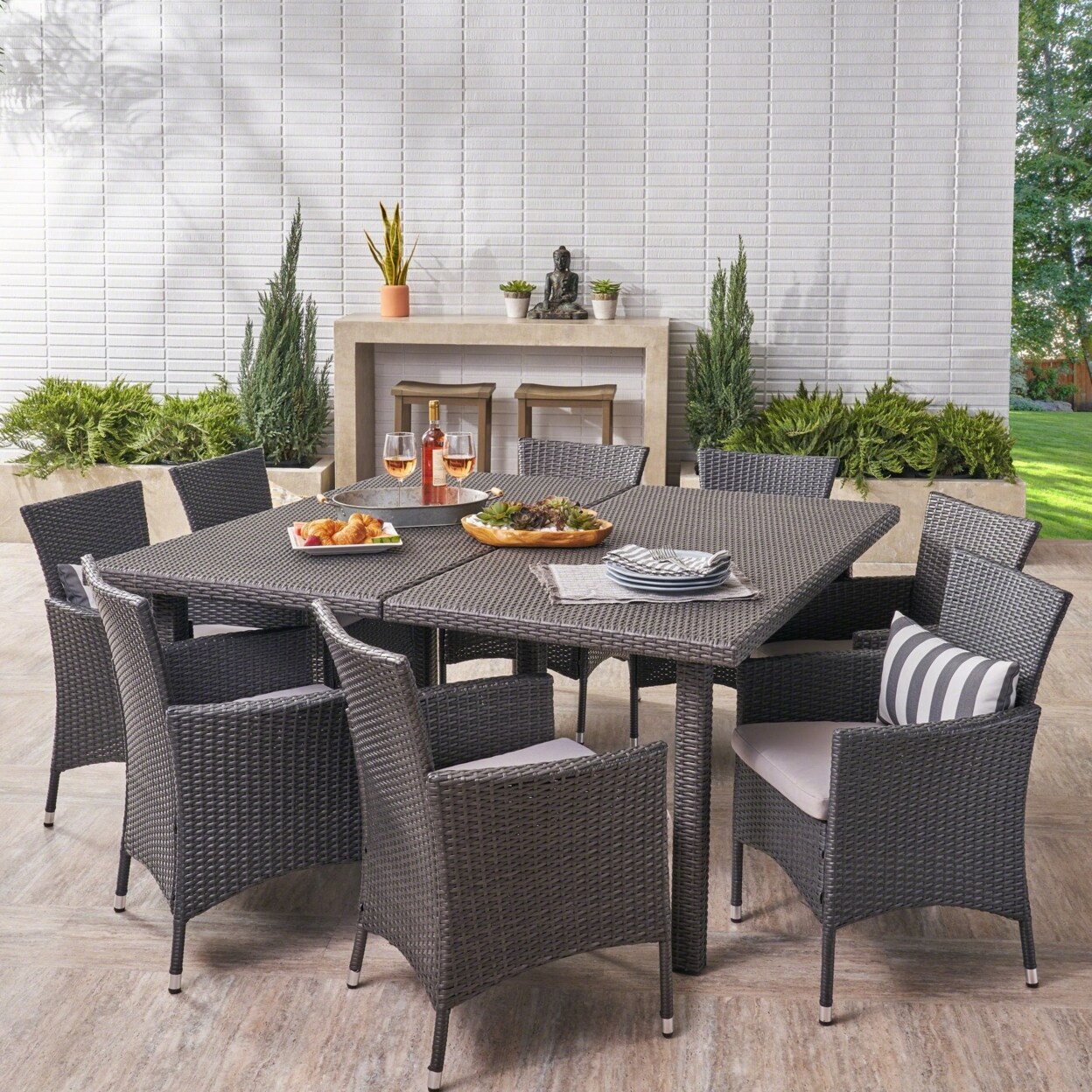 9 piece outdoor discount dining set with cushions