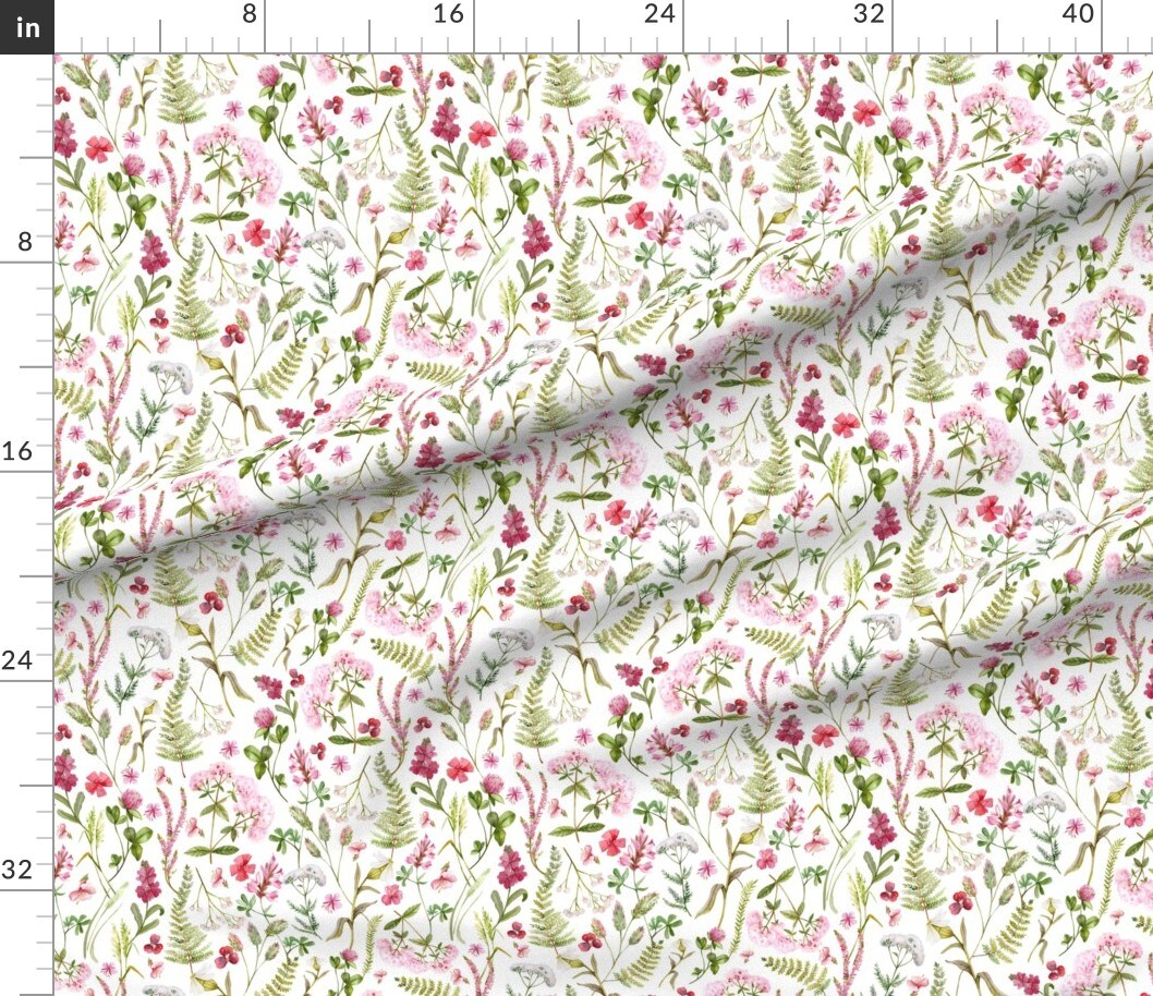 Botanical Garden Floral Summer Tea Party Cottagecore Pink Custom Printed Fabric by Spoonflower Various Fabrics by the Yard or Fat Quarter