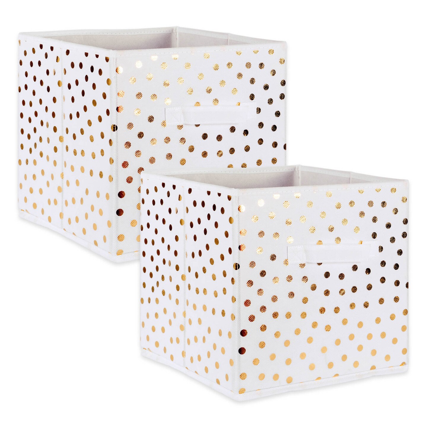 Contemporary Home Living Set of 2 White and Gold Polka Dot Cube Storage Bin 13"