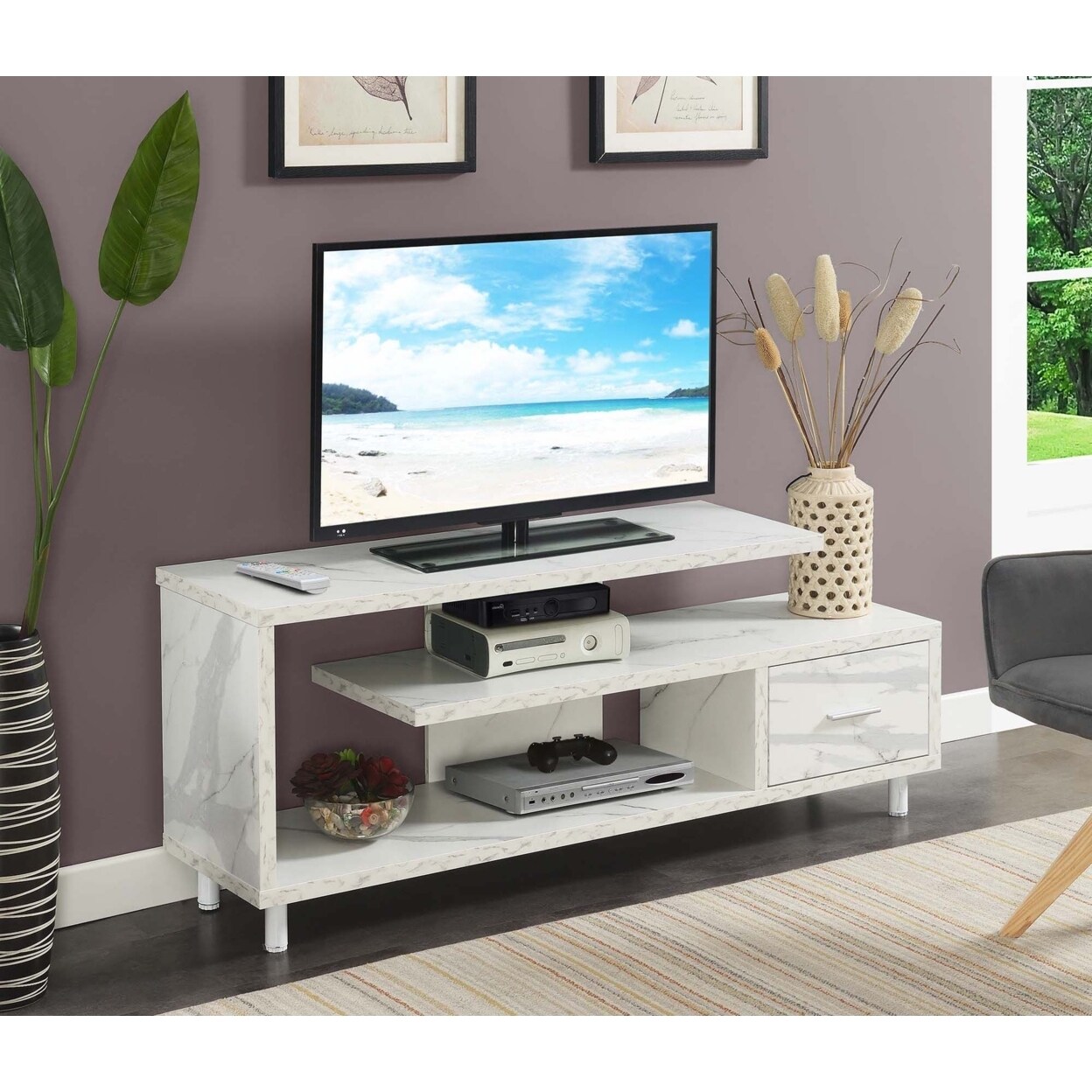 Convenience Concepts Seal II 1 Drawer 60 inch TV Stand with Shelves