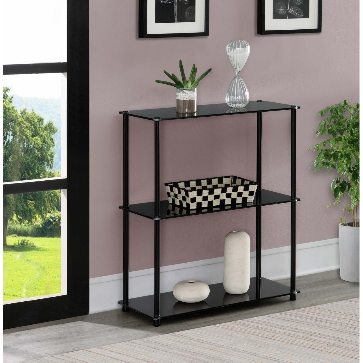 Convenience Concepts Designs2Go Classic Glass 3 Shelf Bookcase, Black Glass