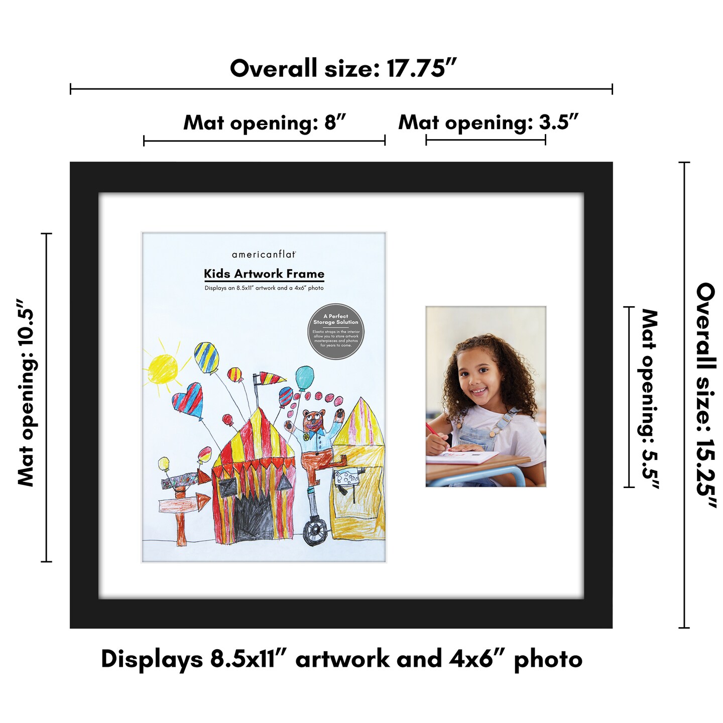 Americanflat 8.5x11 Kids Art Frame with 4x6 Photo Frame - Two Openings - Displays 8.5x11 Artwork and 4x6 Photo Side by Side - Kids Art Frame - Polished Plexiglass - Hanging Hardware