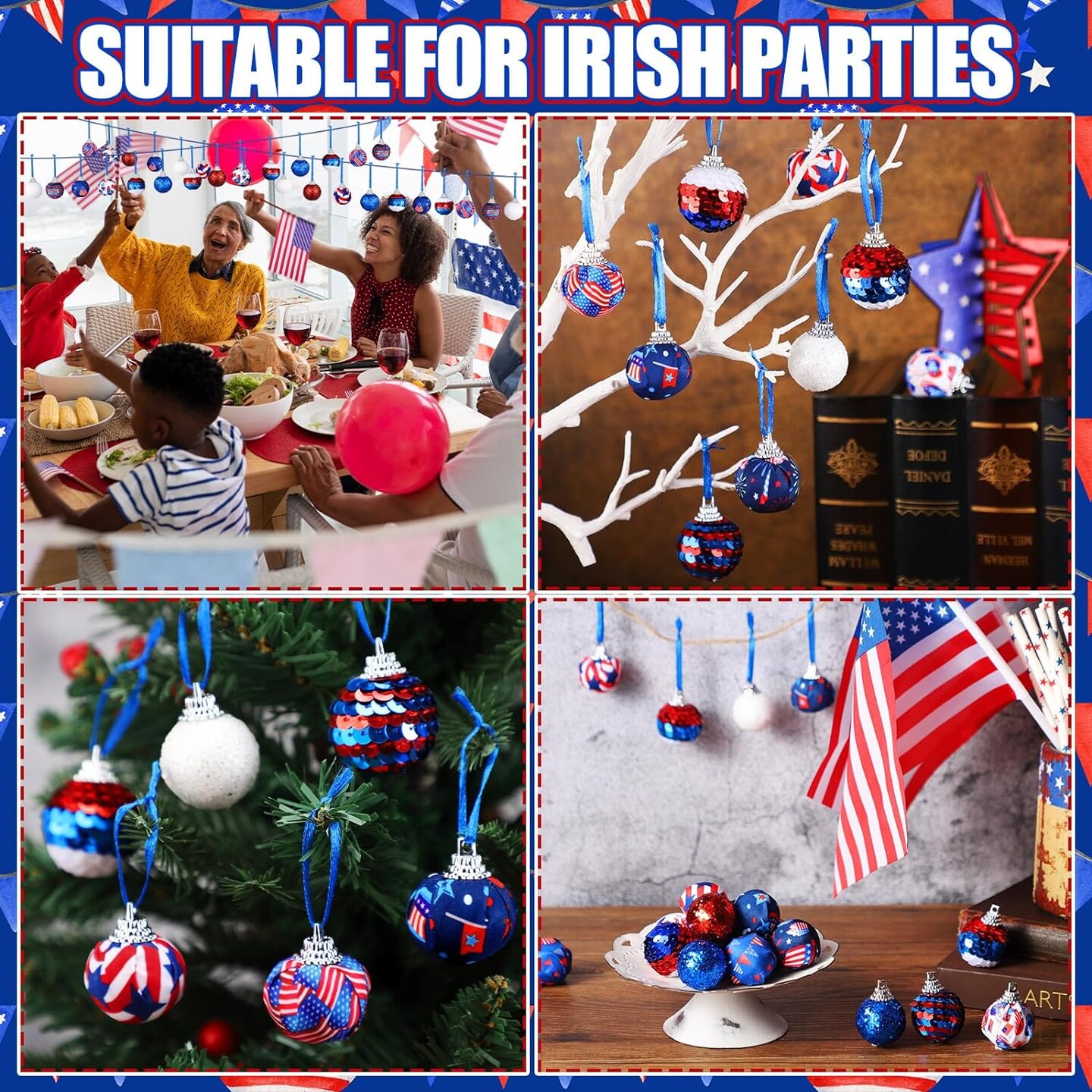 24 Pieces 4th of July Ball Ornament Patriotic Decoration for Tree Independence Day Tree Ornaments.