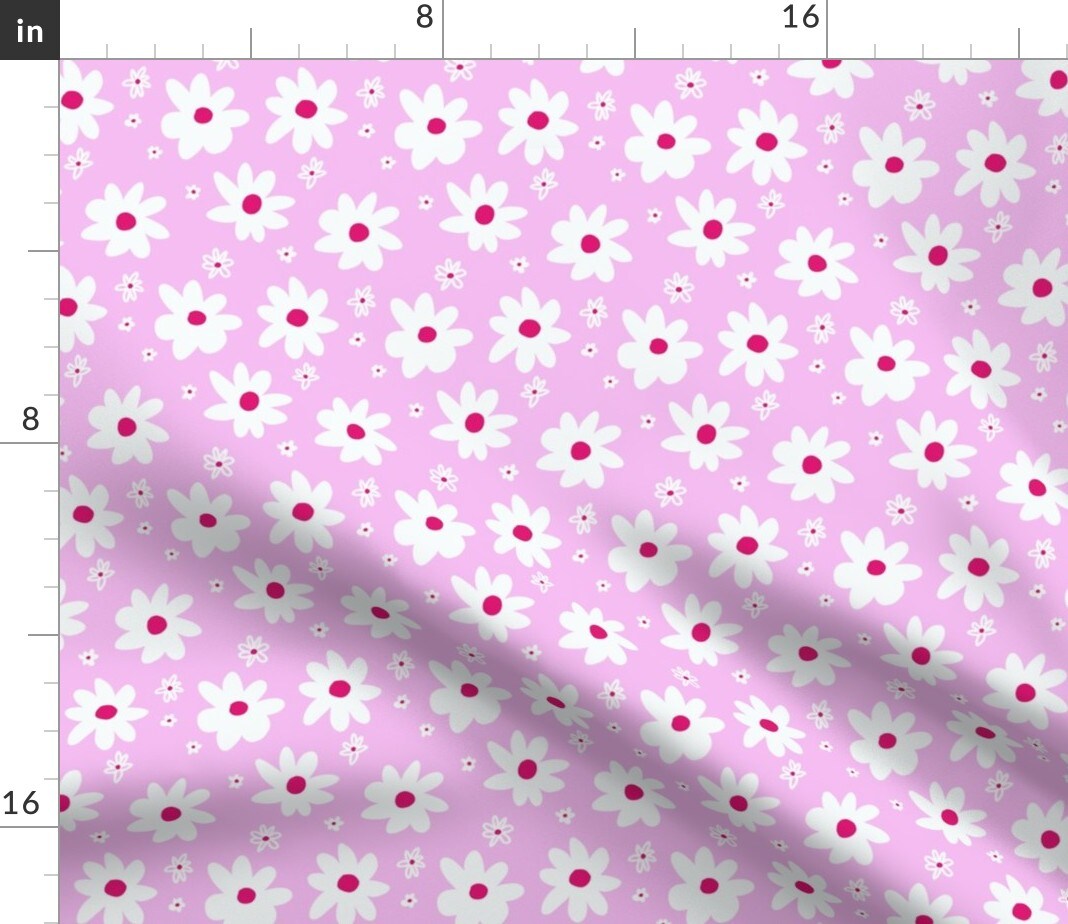 Bright Pink Daisy Small Scale Floral Y2K Retro Bubblegum Whimsical Wildflowers Custom Printed Fabric by Spoonflower Various Fabrics by the Yard or Fat Quarter