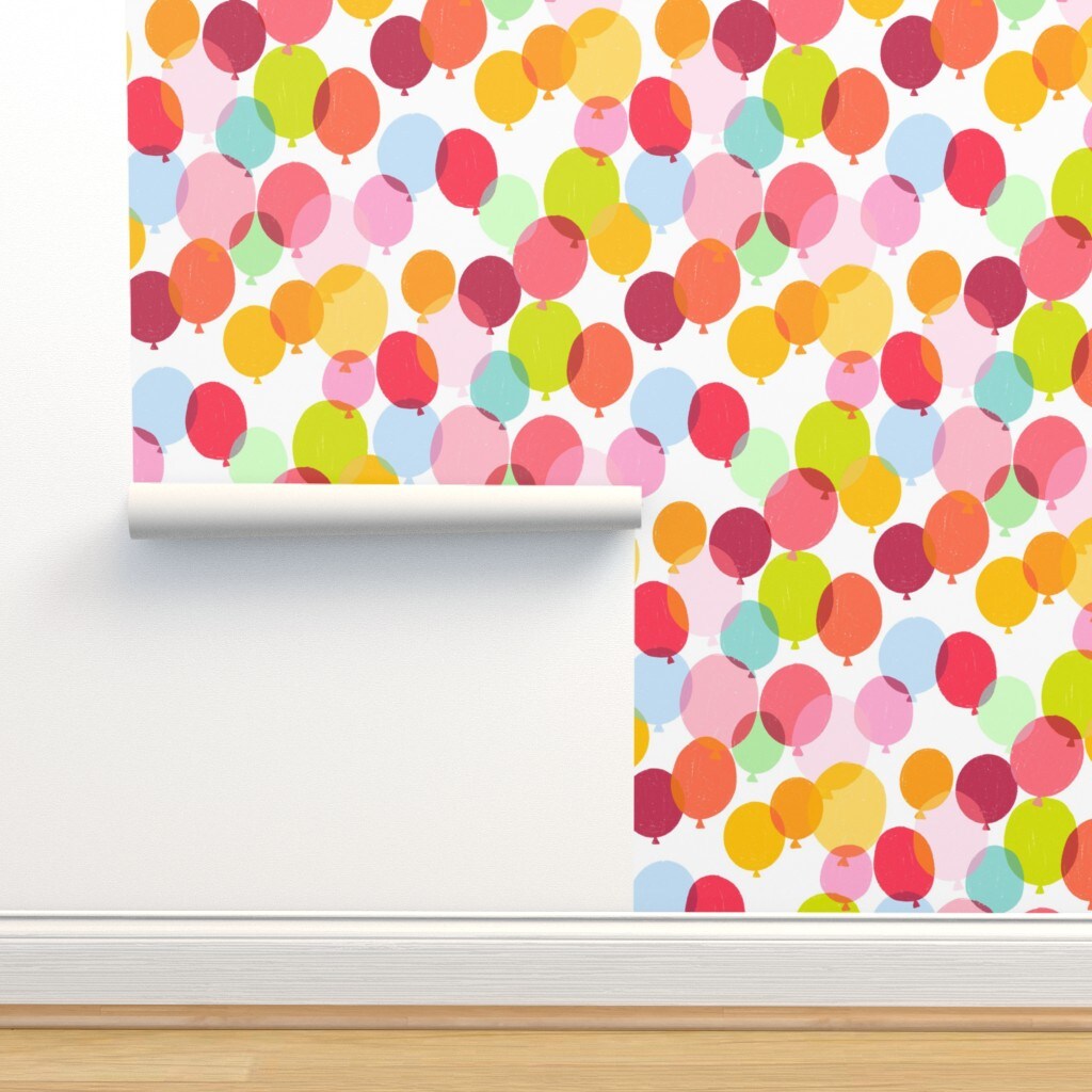 Bright Balloons Birthday Party Colorful Happy Orange Red Pink Custom Removable Wallpaper by Spoonflower Peel & Stick Wallpaper 2FT Wide