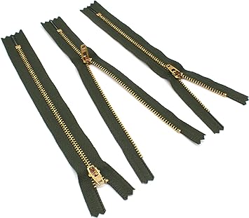 6&#x22; YKK Pants Brass Zipper #4.5-567 Black Olive (3 Zippers)