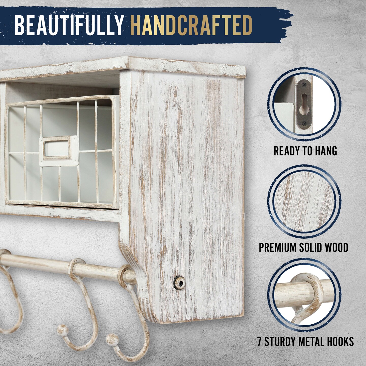 HBCY Creations Rustic Coat Rack Wall Mounted Shelf with Hooks & Baskets, Entryway Organizer Wall Shelf with 5 Coat Hooks and Cubbies