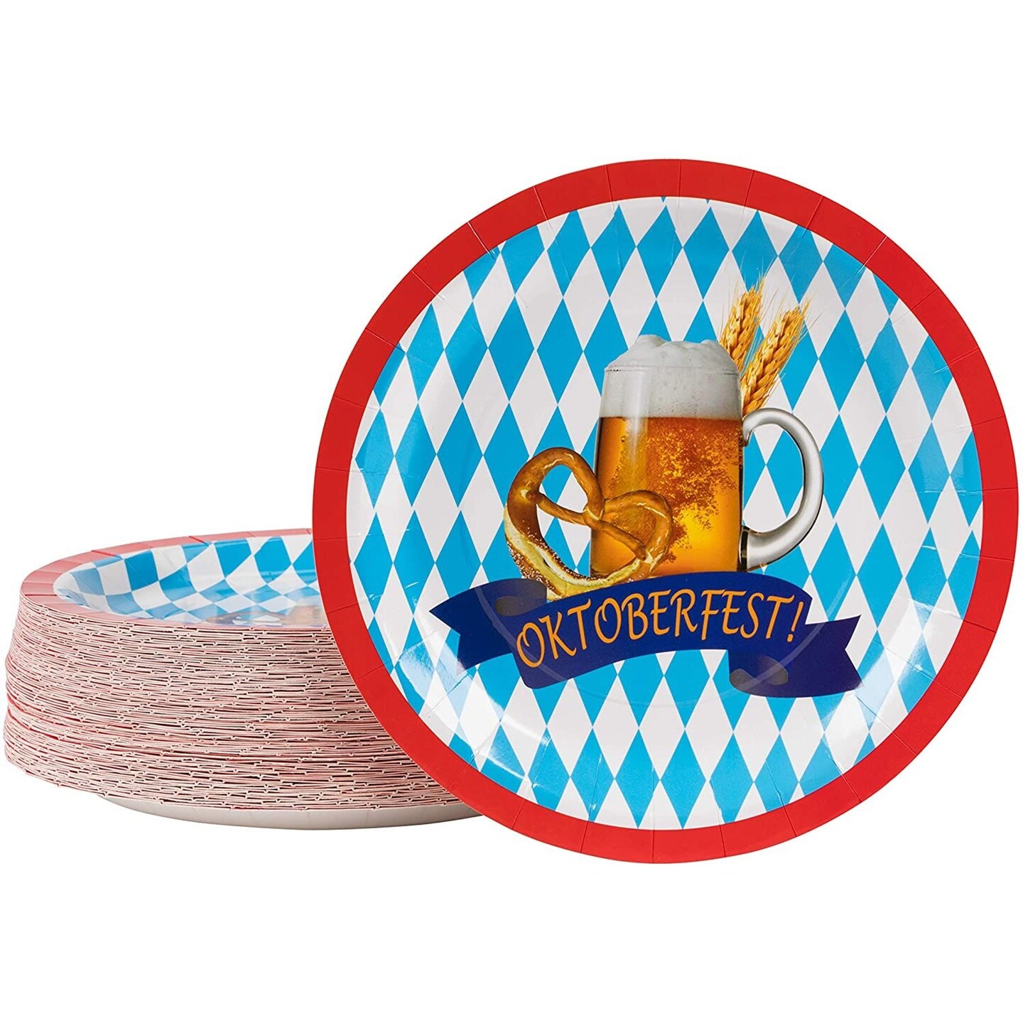 Oktoberfest Party Plates, Bavarian Flag and Beer Design (9 Inches, 80 Count)