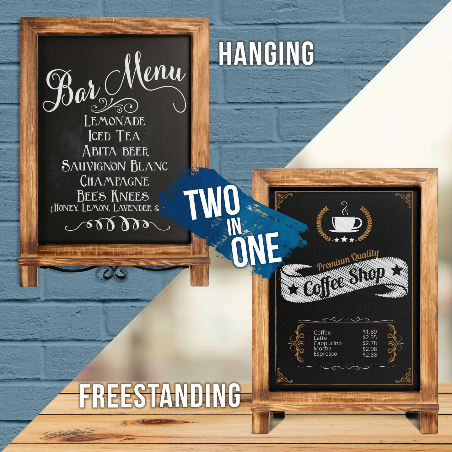 HBCY Creations Hanging or Tabletop Chalkboard with Legs/Wedding Table Sign/Kitchen Countertop Memo Board
