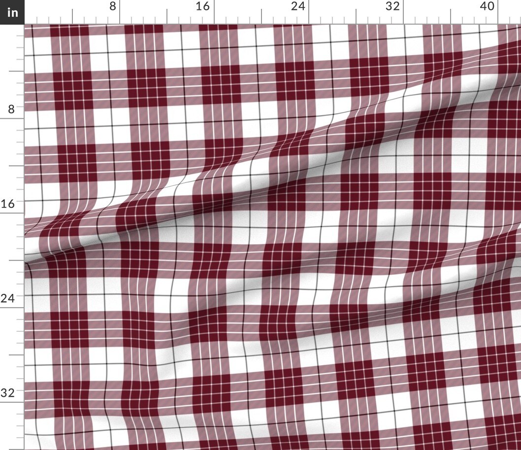 Red Plaid Black White Maroon Buchanan Tartan Custom Printed Fabric by Spoonflower Various Fabrics by the Yard or Fat Quarter