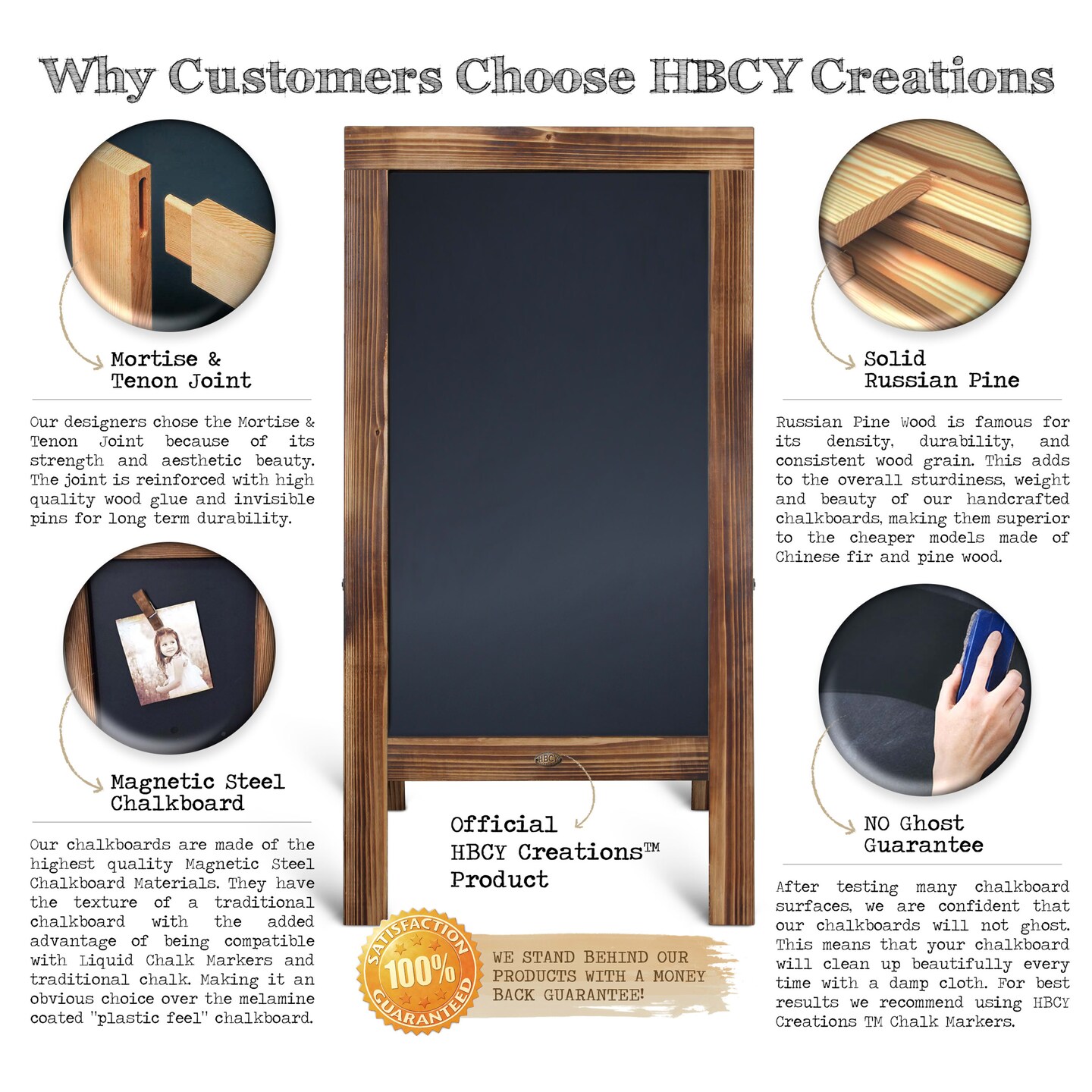 HBCY Creations A-Frame Chalkboard / Sidewalk Chalkboard Sign with Eraser / Large Sturdy Sandwich Board / A Frame Restaurant Message Board