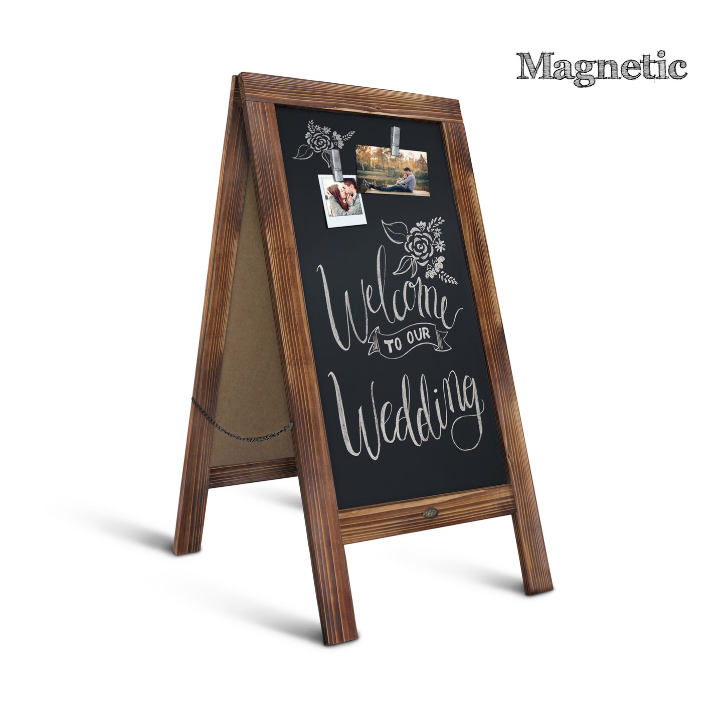 HBCY Creations Magnetic A-Frame Chalkboard Deluxe Set / 8 Chalk Markers + 10 Stencils + 2 Magnets Outdoor Sidewalk Chalkboard Sign / Large 48&#x22; x 24&#x22;