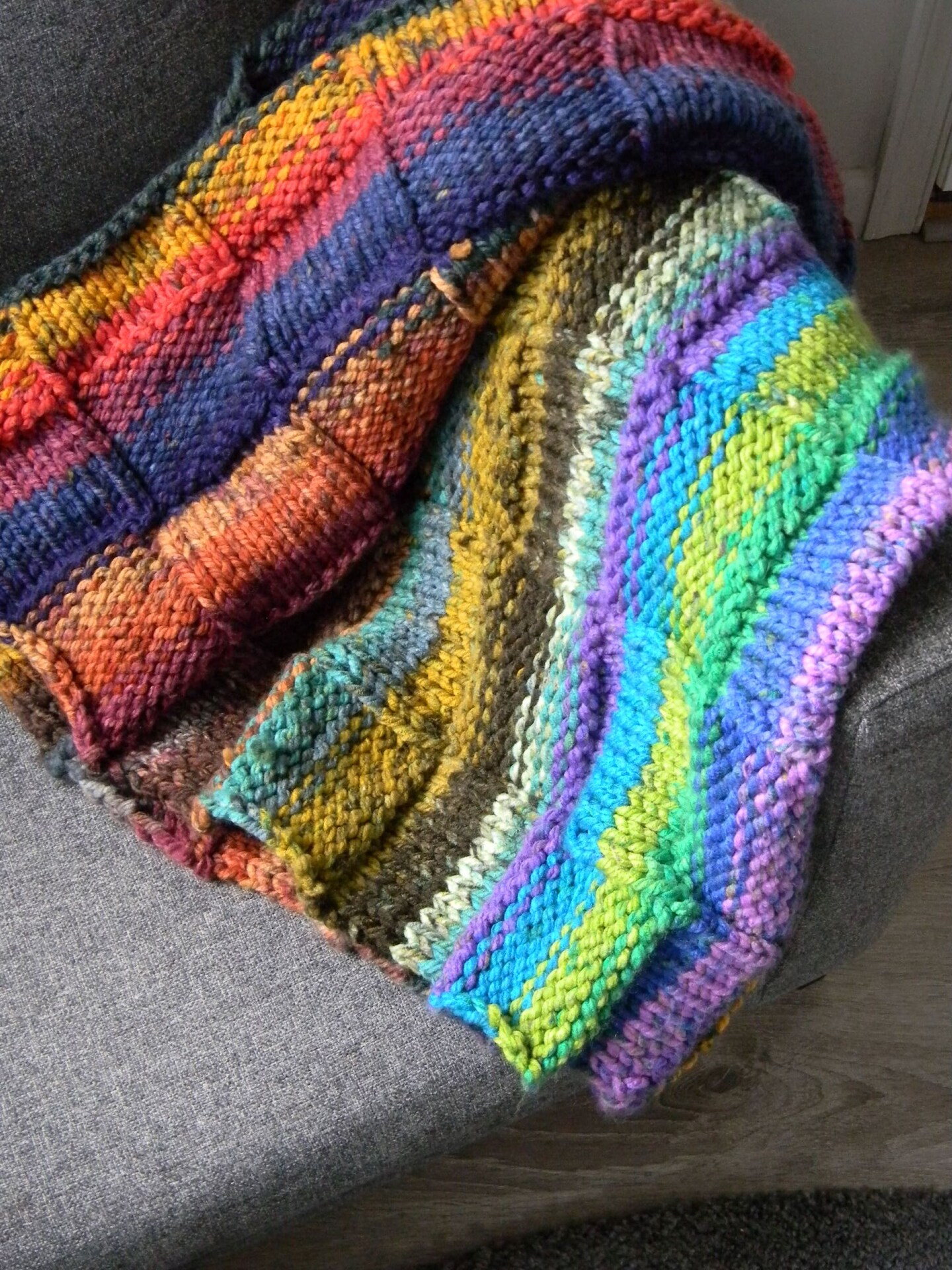 Hand Knitted Multi-Colored, Square, Basket Weave, Chunky, Throw