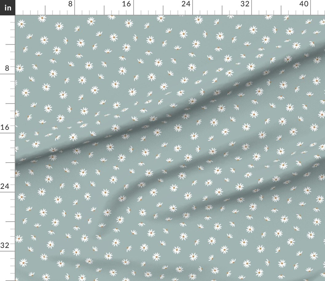 Floral cotton fabric by the yard ''Small, Blue Flowers On White
