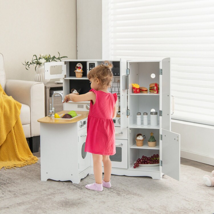 Wooden Kid&#x27;s Corner Kitchen Playset with Stove for Toddlers-White