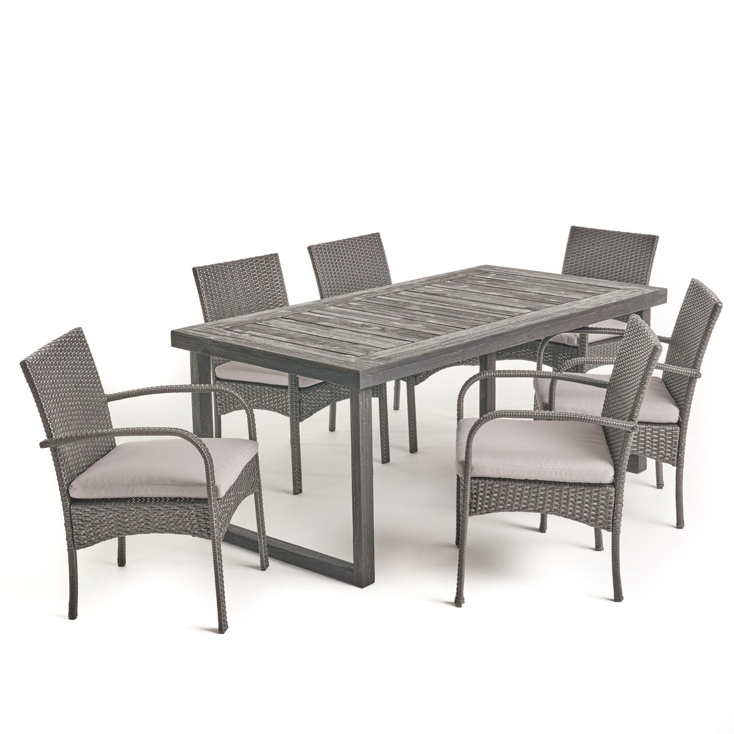 Contemporary Home Living 7-Piece Sandblast Gray Contemporary Outdoor Furniture Patio Dining Set - Gray Cushions