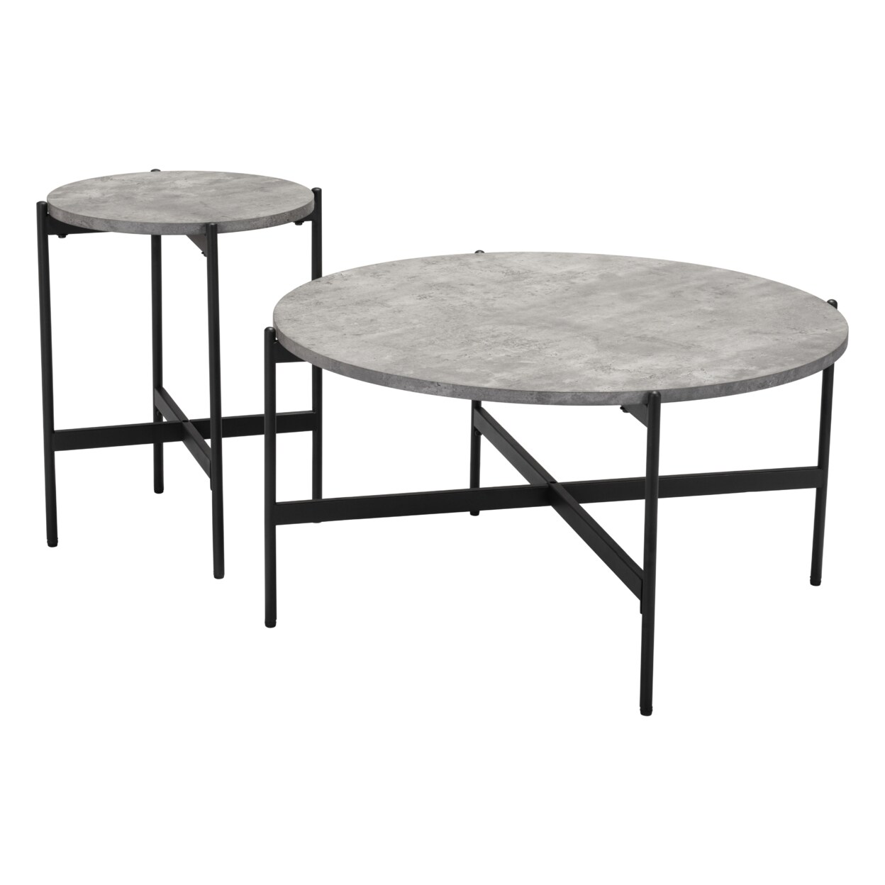 Malo Coffee Table Set 2 Piece Gray Black Laminate Mdf Steel Modern Design