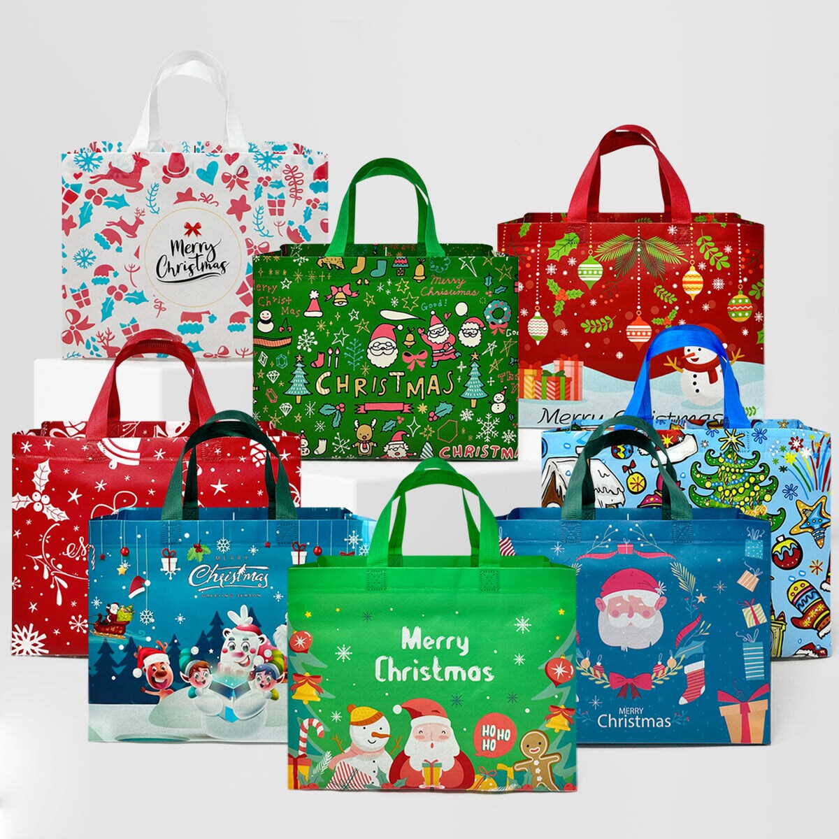 Wrapables Non Woven Reusable Christmas Holidays Gift Bags with