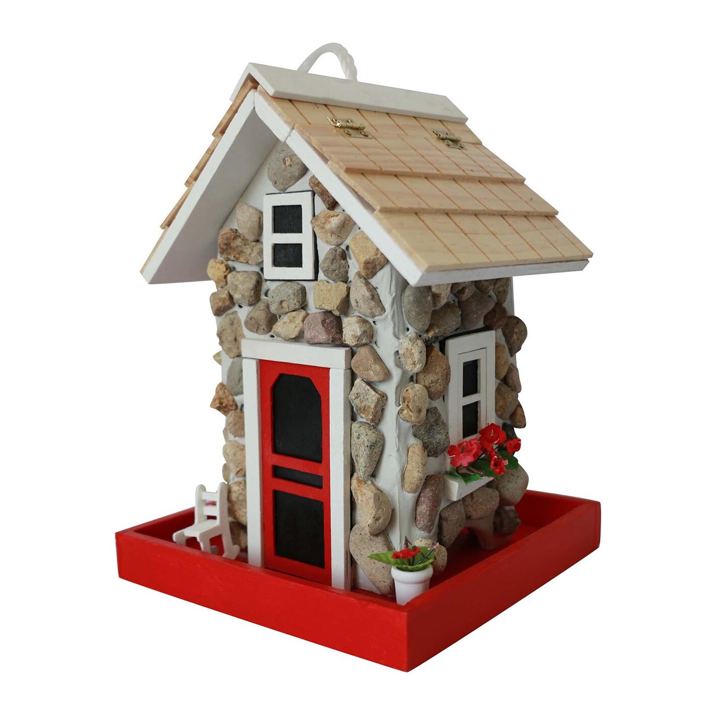 CC Outdoor Living 9.5&#x22; Red and Brown Guest Cottage Outdoor Garden Bird Feeder