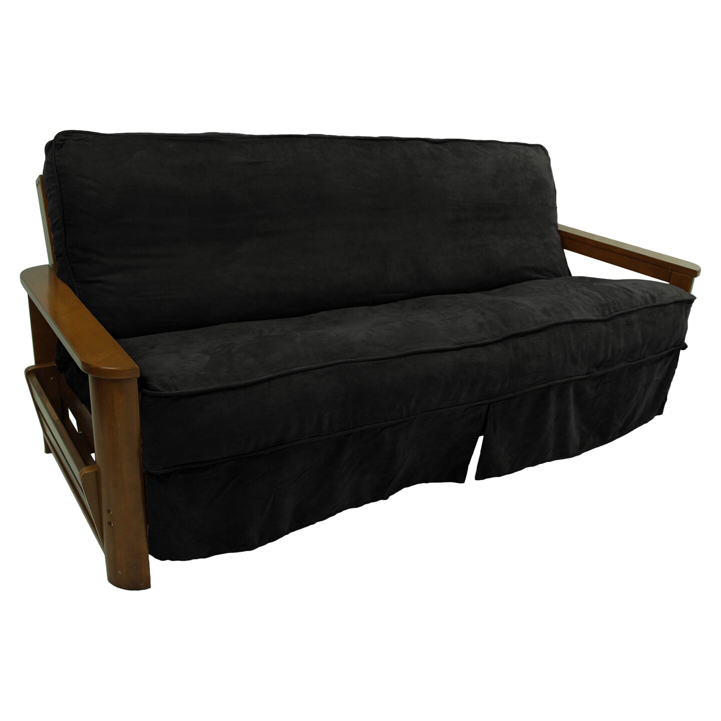 Solid Microsuede Double Corded 8 to 9-inch Full Futon Slipcover - Black