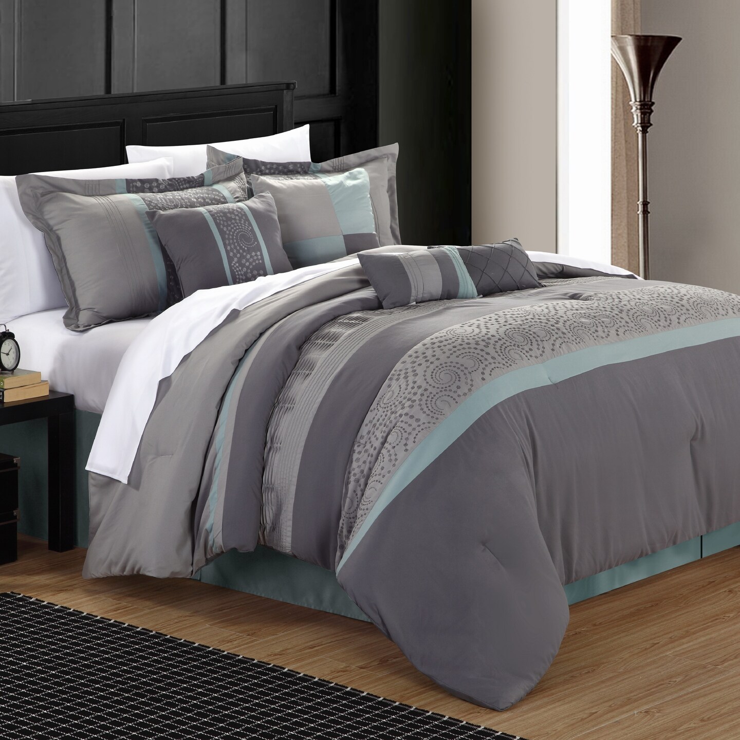 Chic Home Euphoria 8-Piece Embroidered Comforter Set Embroidery Pintuck Bedding with Bed Skirt and Decorative Pillows Shams