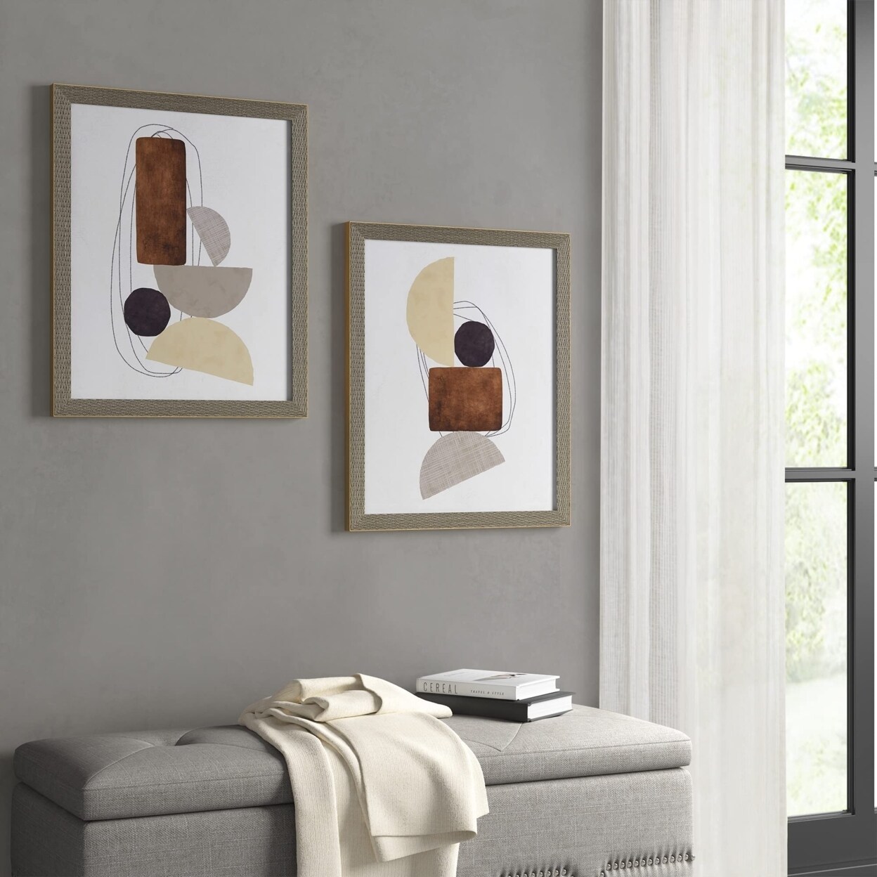 INK+IVY   Wall Art Living Room D&#xE9;cor - Cashel Abstract Geometric Block, Neutral - 18&#x22;W x 22&#x22;L