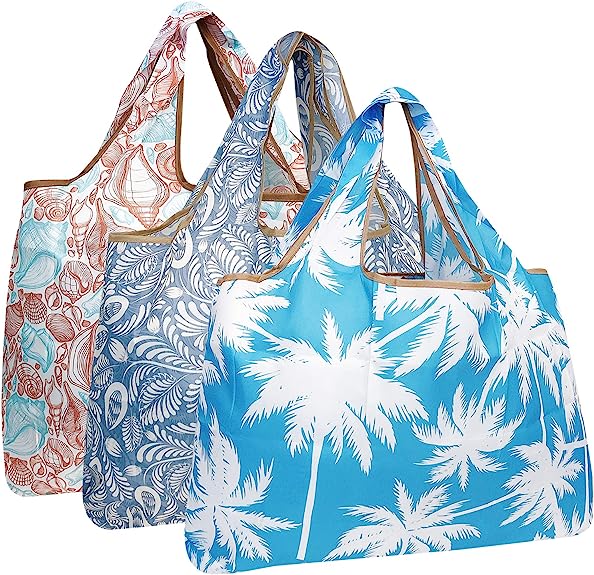 Wrapables Large Foldable Tote Nylon Reusable Grocery Bag, 3 Pack