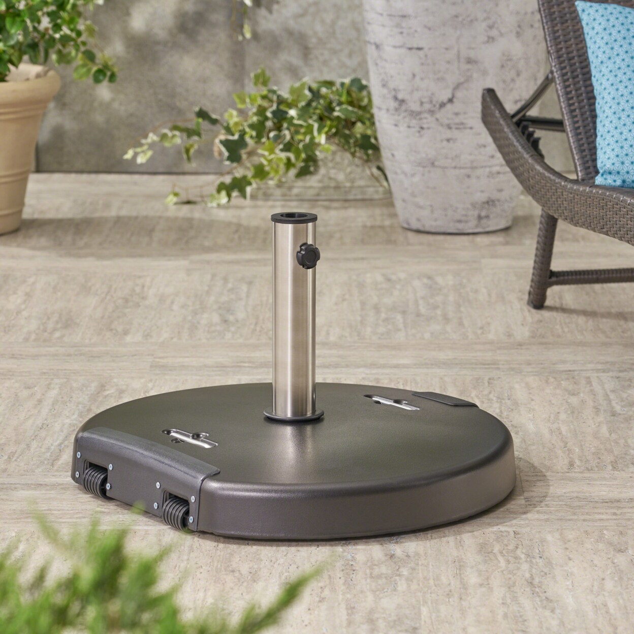 GDFStudio Kelly Outdoor 132lb Concrete Circular Umbrella Base with Stainless Steel Collar