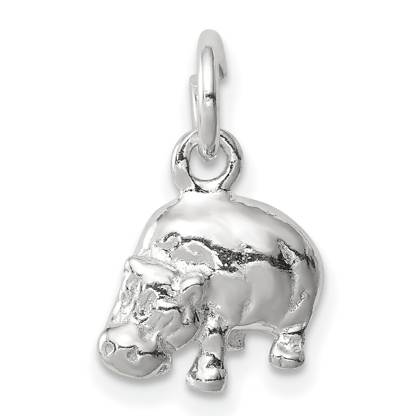 Sterling Silver Hippo Charm Pendant Africa Animal Jewerly 12mm x 11mm