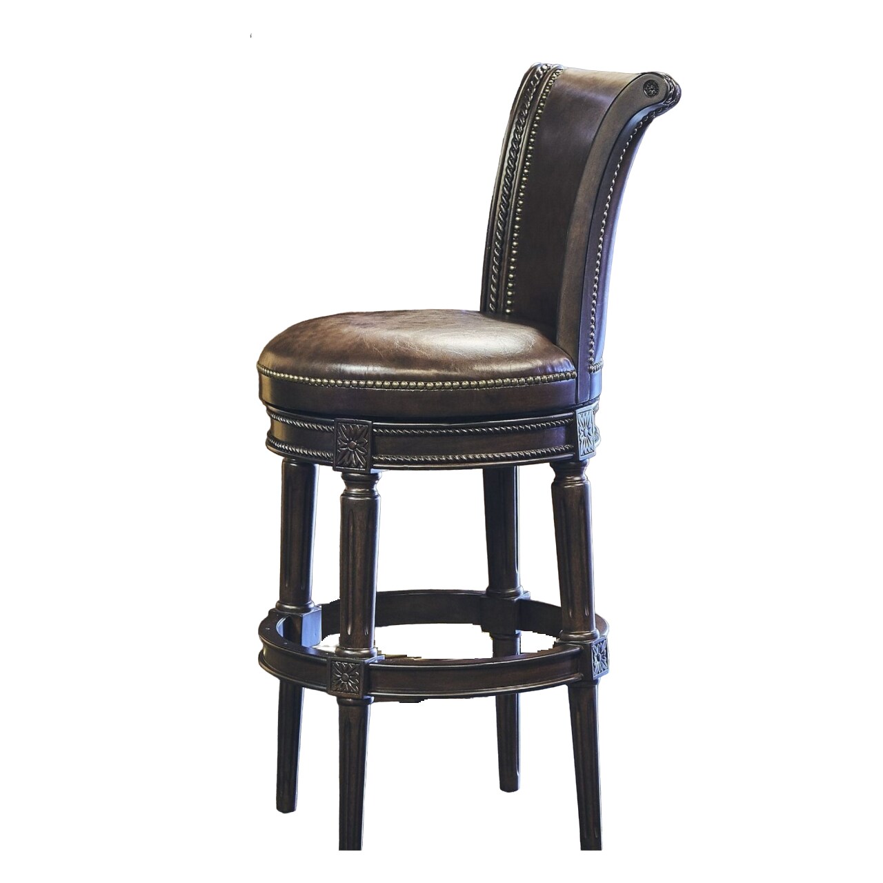 Contemporary Home Living 45" Walnut Brown Contemporary Upholstered Swivel Bar Stool