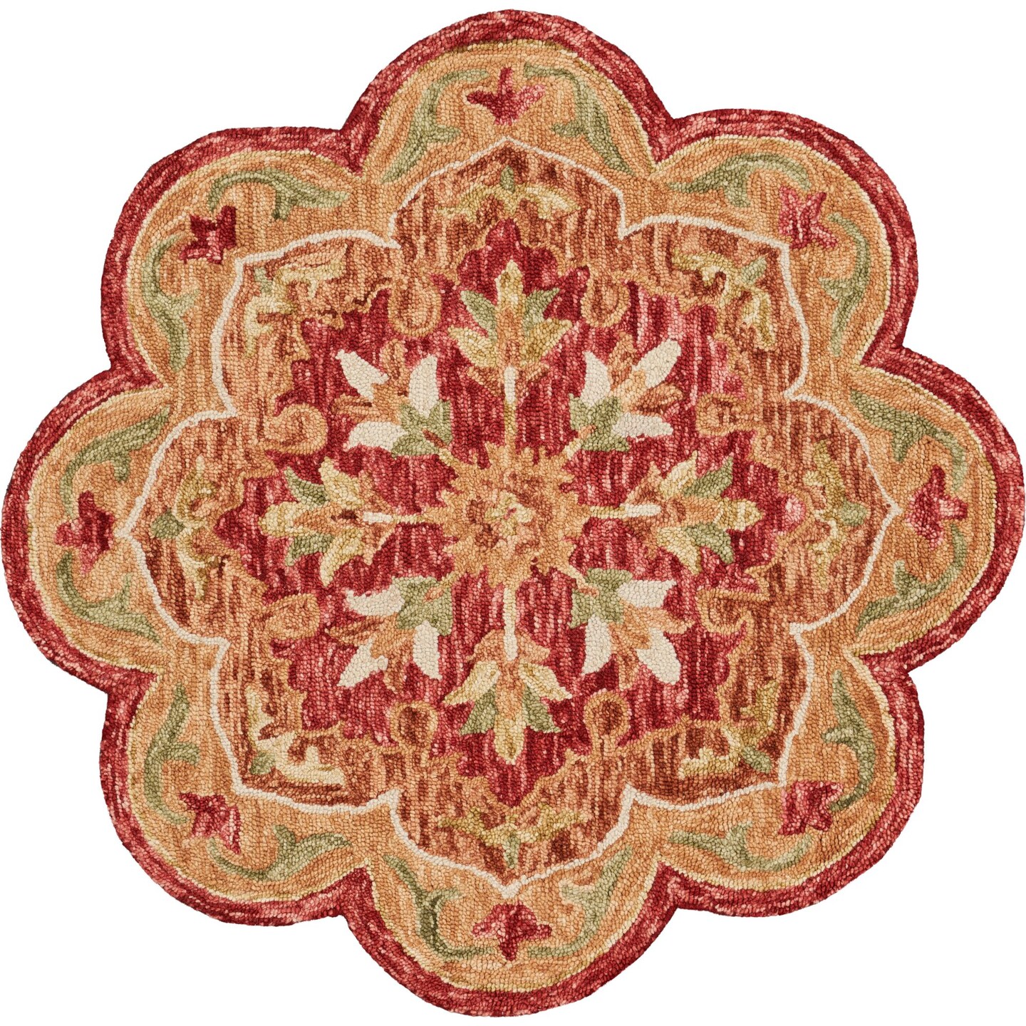 Laddha Home Designs 6&#x27; Red and Green Hand Tufted Medallion Floral Wool Area Throw Rug