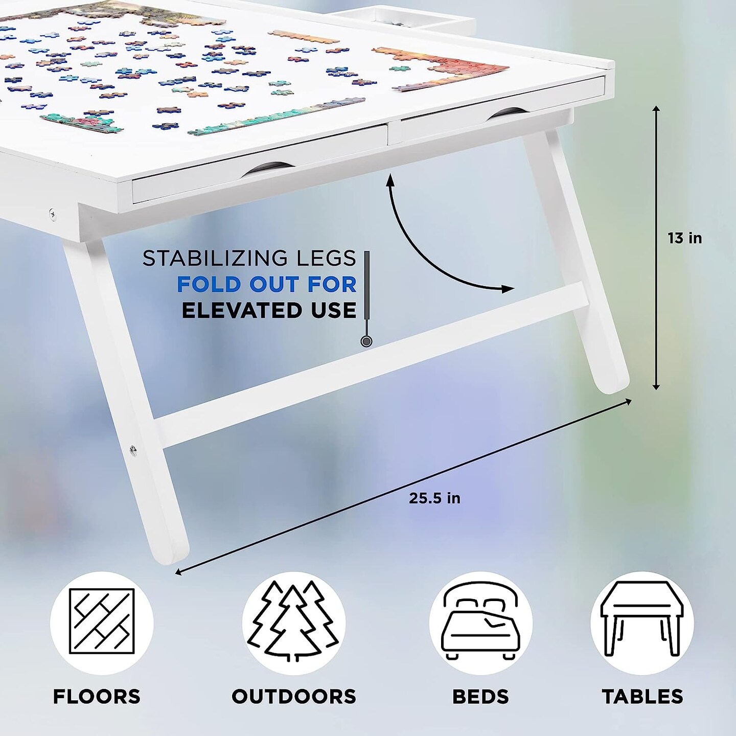 Jumbl 1500 Piece Puzzle Board Rack w/Mat, 27” x 35” Wooden Jigsaw Puzzle Table