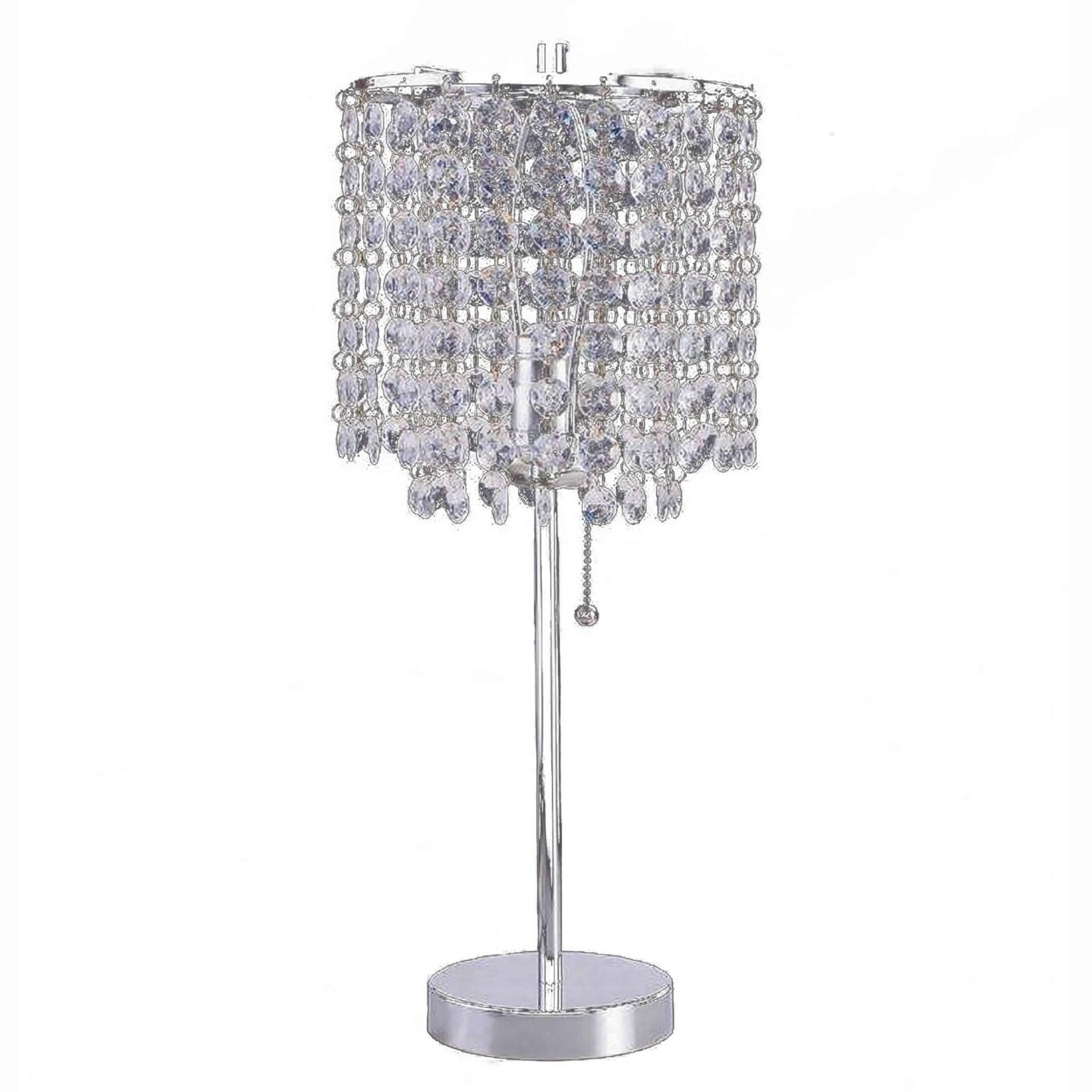 Saltoro Sherpi Chandelier Crystal Accented Table Lamp with Tubular Frame, Chrome and Clear-
