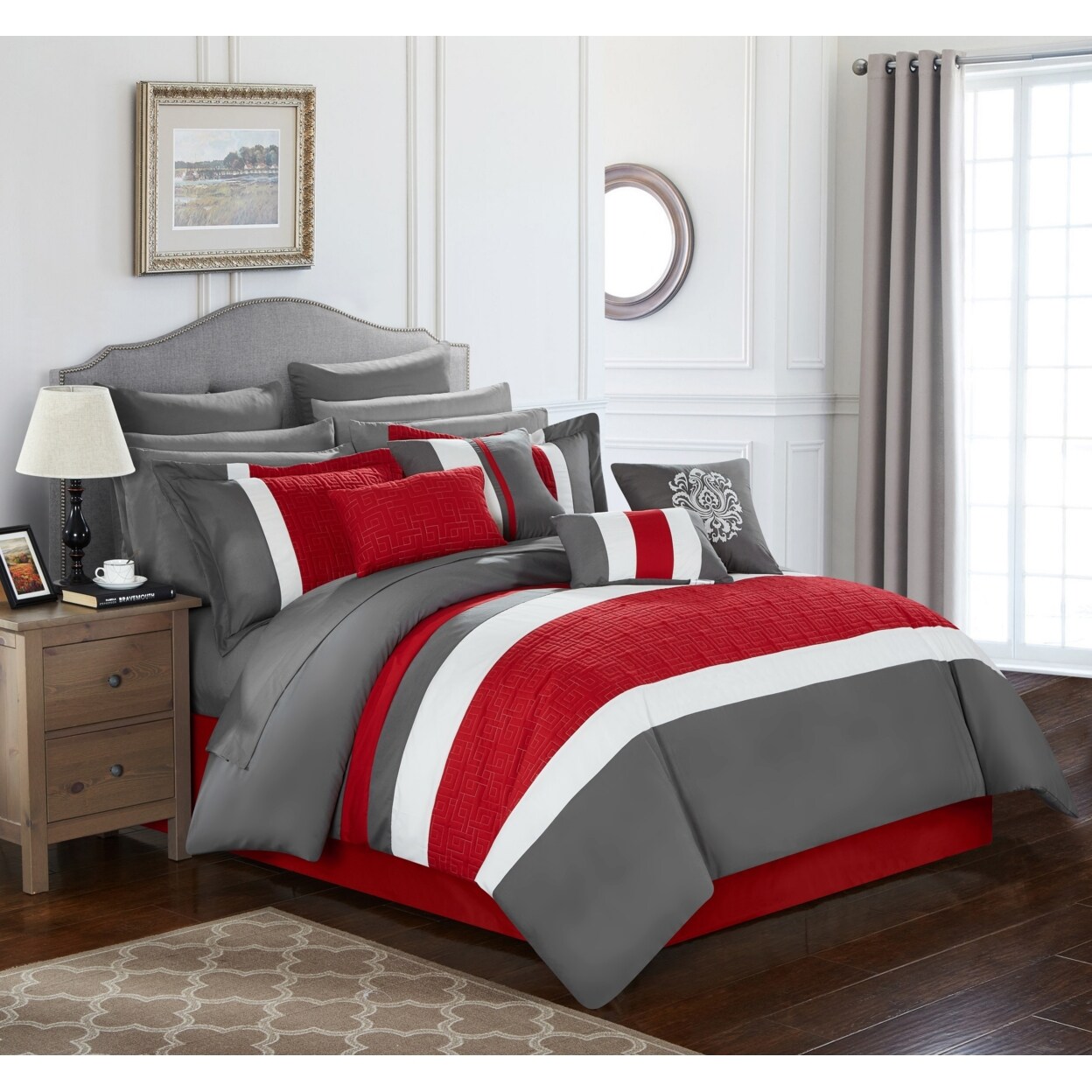 Stylish Gray and Red Bag Set Amazon.com: Elegant Comfort 8-Piece Lodge Plaid Reversible  main image 4