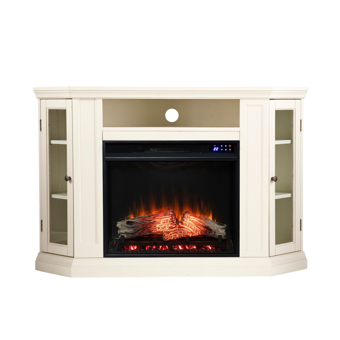 Southern Enterprises 48&#x22; Ivory and Black Modern Style Triangular Electric Corner Fireplace with Storage