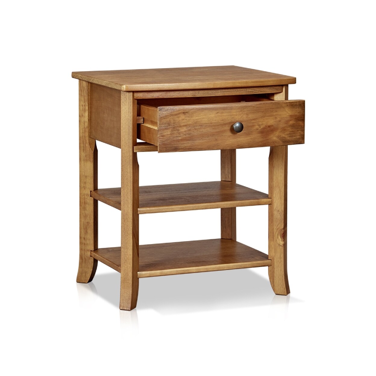 Saltoro Sherpi 24 Inch Teak Wood Nightstand, 1 Drawer and 2 Shelves, Brown-